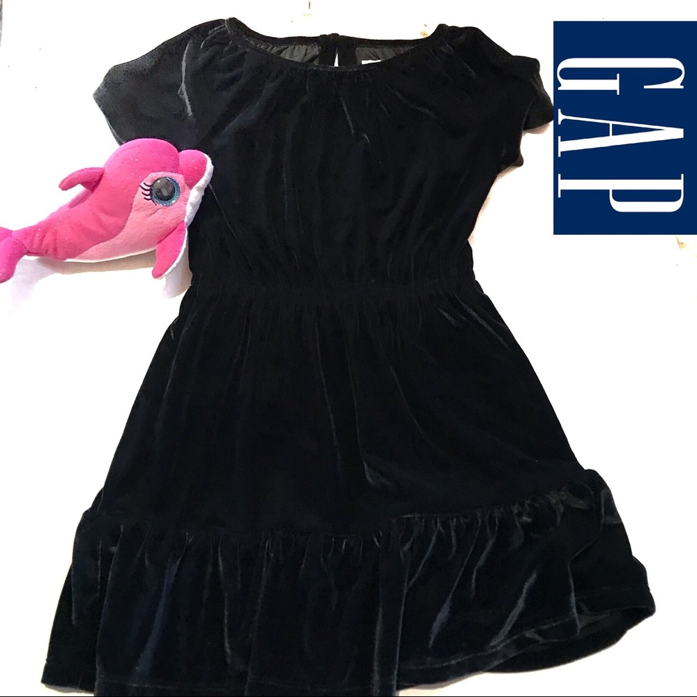 GAP Girls Black Velour Dress Elastic Waist Sz 6-7